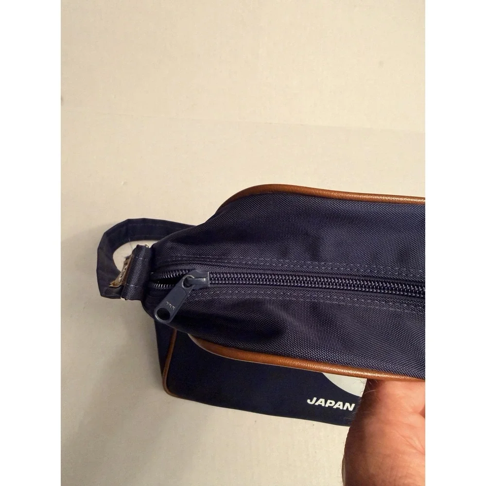 Vintage 80s Japan Airlines In Flight Weekend Bag Navy Blue Brown Nylon 16
